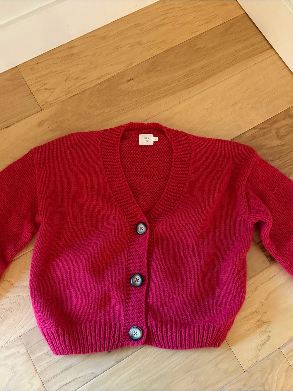 Women's Red V-Neck Button-Up Cardigan Sweater